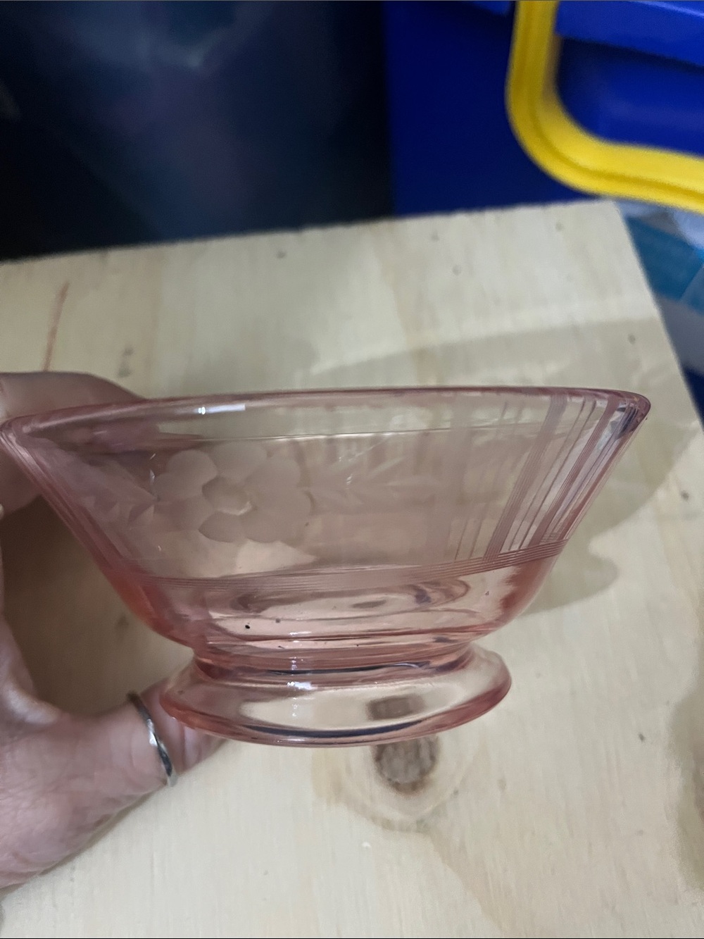 Pink Pressed Glass Dessert Bowl - Elegant Floral Design Beautiful Flower 709